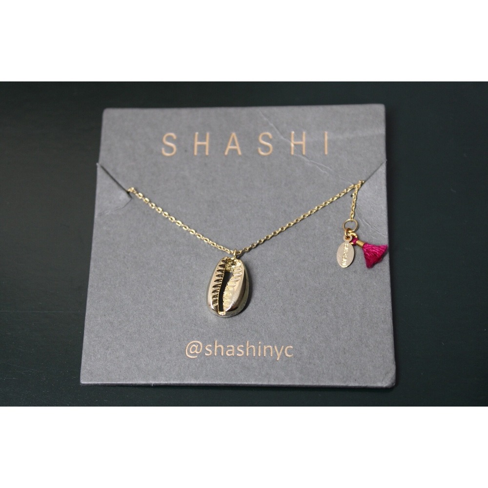 NWT Shashi Baltic Gold Plated Cowrie Sea Shell 16" Pendant Charm Layer Necklace